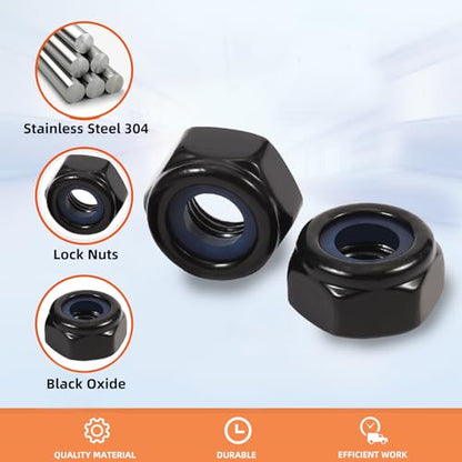 M12 Metric Black Nylon Insert Hex Lock Nuts Locknuts, Stainless Steel 18-8 (304), Black Finish, 10 PCS - color: Black, size: M12-1.75