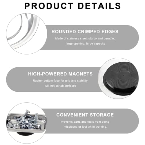 2 PCS Magnetic Parts Tray Set, Stainless Steel 3.6"×2.5" Square and 3" Round Magnetic Trays, Mechanic Tool Tray Holder for Screw, Sockets, Bolts, Nuts, Small Metal Parts - color: 3.6"×2.5" Square+3" Round