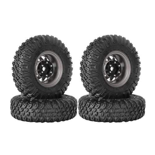 4PCS RC Car 1.55 Inch Tyres Aluminum Alloy Metal Beadlock Wheel Rim and Rubber Tires for 1/10 RC Crawler Car for Axial AX90069 D90 TF2 Tamiya CC01 LC70 MST JIMNY(85mm-10Holes Gray) - color: 85mm-10Holes Gray