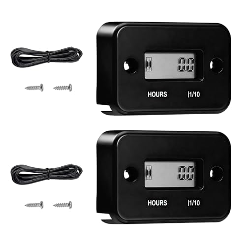 2 PCS Inductive Hour Meter, 3V Waterproof Gas Engine Tachometer Generator Hr Meters, Universal Small Engine Induction Hourmeter for Motorcycles ATVs Boats Dirt Bikes (Black) - color: Black