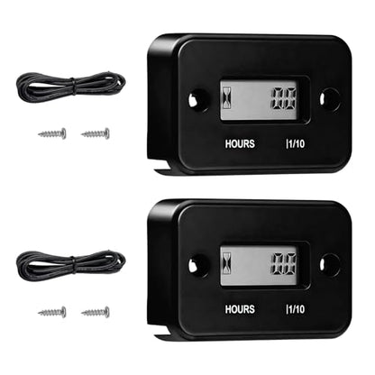 2 PCS Inductive Hour Meter, 3V Waterproof Gas Engine Tachometer Generator Hr Meters, Universal Small Engine Induction Hourmeter for Motorcycles ATVs Boats Dirt Bikes (Black) - color: Black