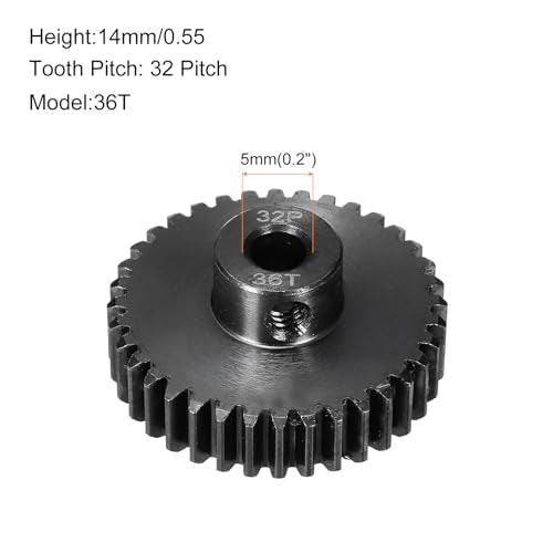 32P Steel Pinion Gear Set 36T for 5mm Shaft Hardened Steel Pinion Gear with Shaft Coupler Connector for RC Motor - style: 36T
