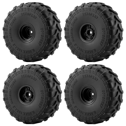 4Pcs Plastic Wheels Rims Hub and Soft Rubber Tires 80mm | Upgrade Parts, For Axial 1/24 SCX24 1/18 Tra-xxas TRX4-MT, RC Crawler Car