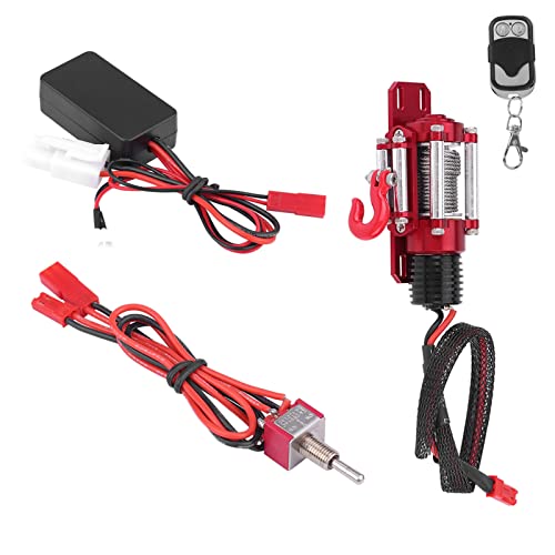 Universal Metal 1/10 Scale RC Winch with Two-Button Remote for Off-Road Crawler Recovery, Compatible with Redcat, Axial SCX10, D90, HPI