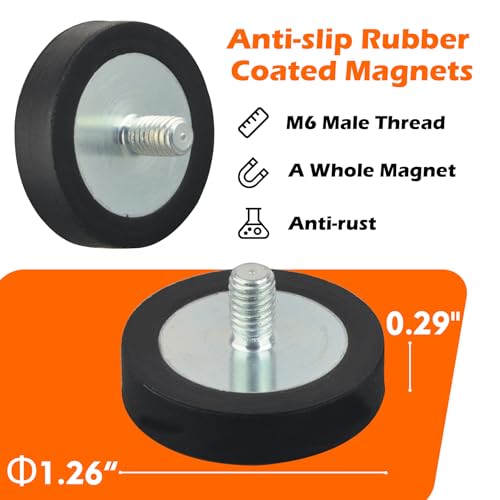 MUTUACTOR Rubber Coated Neodymium Magnets Heavy Duty,4PCS Anti-Slip Rubber Rare Earth Magnet M6 Male Thread,40lbs Anti-Scratch Strong Magnet Mounting for Camera,LED Lights,Van and Electric Equipment - style: 40lbs M6 Male 4pcsh rubber coating