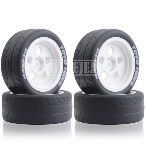 4PCS 12mm Hex RC Wheels and Tires 68mm Rubber Tyres Set and Hard Plastic Wheel Hub w/Foam Inserts Fit for 1/10 On-Road RC Drift Drifting Car Traxxas HSP Tamiya Kyosho HPI Redcat - color: White