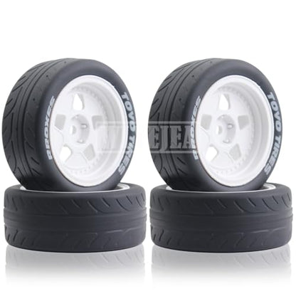 4PCS 12mm Hex RC Wheels and Tires 68mm Rubber Tyres Set and Hard Plastic Wheel Hub w/Foam Inserts Fit for 1/10 On-Road RC Drift Drifting Car Traxxas HSP Tamiya Kyosho HPI Redcat - color: White