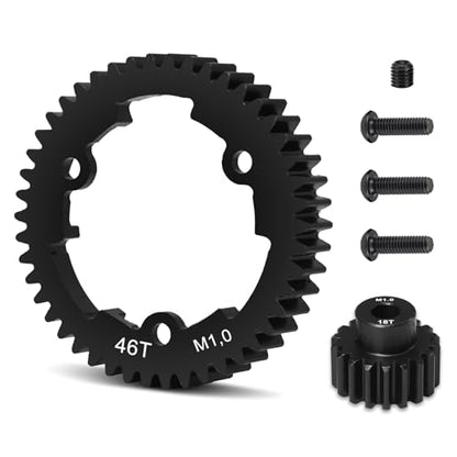OGRC 46T Steel Spur Gear for Traxxas 1/5 X-Maxx 1/7 XO-1 1/10 Maxx/E-Revo | 1 Mod, with 18T Motor Pinion Gear, Replace Stock Part #6447 - size: 46T