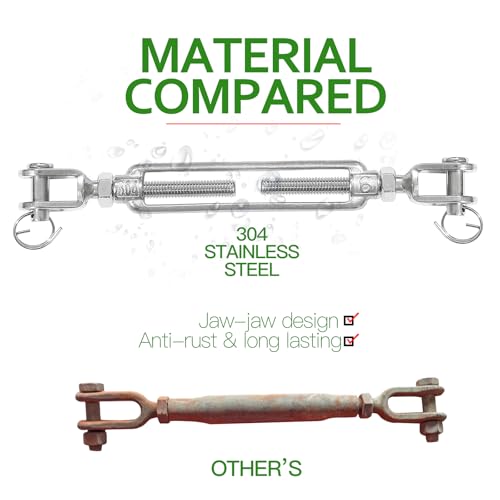 6PCS M6 Jaw Jaw Turnbuckle Stainless Steel Jaw and Jaw Turnbuckle, Jaw Jaw Closed Body Marine Turnbuckle, Durable for Wire Rope Cable (M6, Jaw & Jaw) - style: Jaw & Jaw-M-6