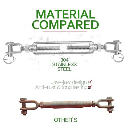 6PCS M6 Jaw Jaw Turnbuckle Stainless Steel Jaw and Jaw Turnbuckle, Jaw Jaw Closed Body Marine Turnbuckle, Durable for Wire Rope Cable (M6, Jaw & Jaw) - style: Jaw & Jaw-M-6