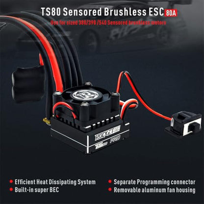 1-3S Supersonic 390 Sensored Brushless Motor 8.5T/10.5T/13.5T/17.5T TS80 Pro 80A ESC for 1/12 1/14 Scale Off-Road Buggy Truck Crawler RC Car (Black TS80A) - color: Black TS80A