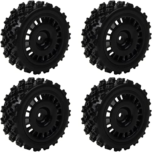 1/10 RC Rally Car Wheels Rims & Rubber Tires 12mm Hex Drive Hub for Tamiya TT-01 TT-02 TT-01E XV-01 DF-03 HPI HSP (Black) - color: Black