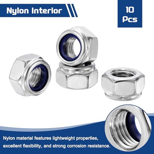 10Pcs Nylon Locking Hex Nuts - [M12 x 1.5mm], 304 Stainless Steel Hardware Nuts, Silver, for Automotive, Aerospace, Industrial Applications Use - color: Silver, size: M12x1.5mm