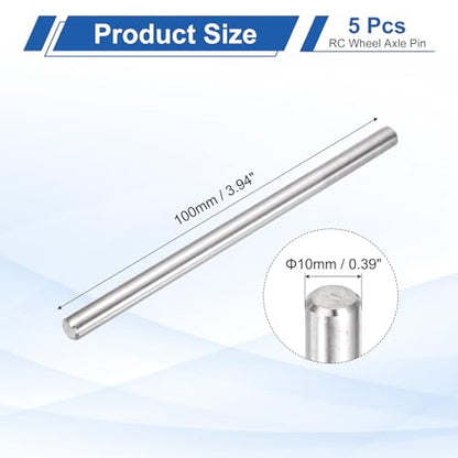 MECCANIXITY 5 Pack Dowel Pin Wheel, 10x100mm Steel Hex Wheel Hub Nut Pin Replacement for DIY RC Car Truck Boat Helicopter Model Part, Silver - size: 10x100mm
