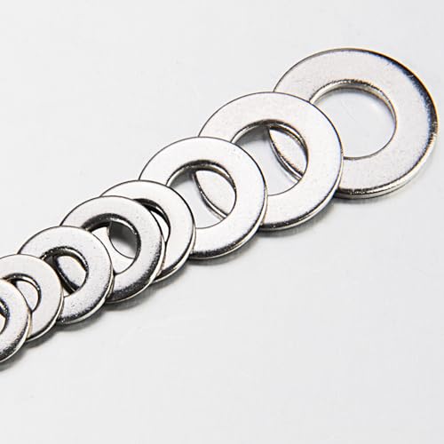Linkup 550 Pcs SAE Flat washers for Screws for Bolts 2# 4# 6# 8# 10# 12# 3/16'' 1/4'' 5/16'' 3/8'' 7/16'' 1/2'',(18-8) 304 Stainless Steel washers Assortment kit, ANSI/ASME B18.22.1 Metal Washers Set - size: SAE 550pcs set