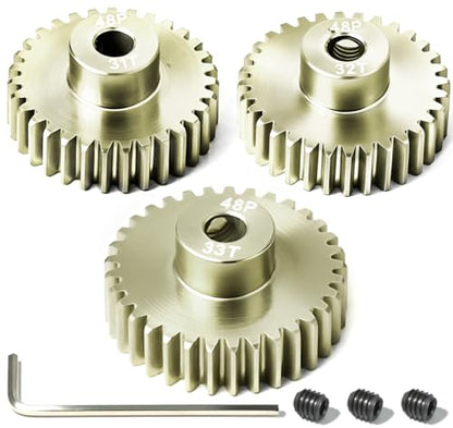 3PCS 48P Pinion Gear Set 7075 Aluminum Alloy 3.175mm Shaft 31T 32T 33T with Screws & Hex for 1/10 RC Arrma Traxxas HPI Sakura Losi Axial SCX10 Tamiya Monster Truck Buggy Motor Gears Upgrade - size: 31 32 33T