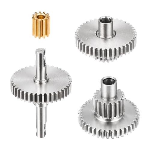 MECCANIXITY Stainless Steel 16.6:1 Transmission Gear Set, High Speed Pinion Diff Gear with Four Sizes for TRX4M 1/18 RC Crawler Car, Brass - style: 16.1:1 with Brass
