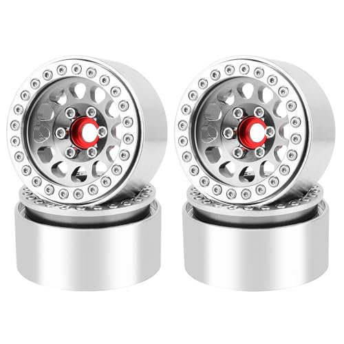 Aluminum 1.9 Beadlock Wheels Rims for 1/10 RC Crawler Axial SCX10 I II III Capra TRX4 TRX6 VS4-10 Gen8 MST CFX Upgrades Parts (Silver-Titanium) - color: Silver-titanium