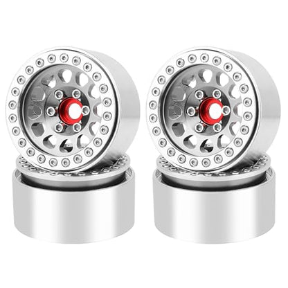 Aluminum 1.9 Beadlock Wheels Rims for 1/10 RC Crawler Axial SCX10 I II III Capra TRX4 TRX6 VS4-10 Gen8 MST CFX Upgrades Parts (Silver-Titanium) - color: Silver-titanium