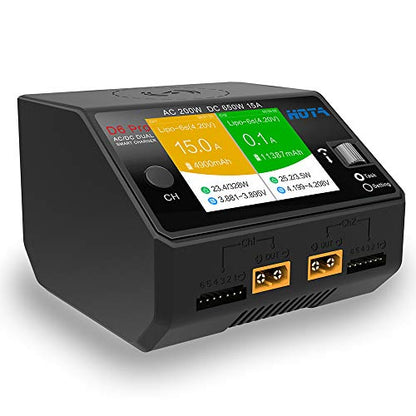 HOTA D6 Pro Lipo Balance Charger Powerful Duo Smart Charger/Discharger Dual Channel AC200W 100-240V DC650W 15A for Lipo LiIon LiHV NiMH Battery with IPS Screen(Black Color)