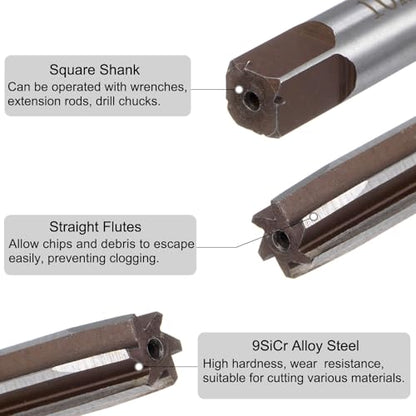 uxcell 5pcs Hand Reamers Set 4mm 6mm 8mm 10mm 12mm H7 Metric Alloy Steel Reamer Bit Straight Flutes Steel Cutting Tool for Metal Wood Hole Reaming