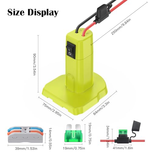 2 Packs Power Wheel Adapter for Ryobi 18V Battery Adapter Power Wheel Battery Converter Kit with Fuse & Switch & Wire Terminals 12AWG Wire for DIY Ride On Truck and Rc Toys - size: 2-Pack with switch