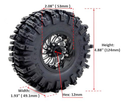 4pcs 2.2 Mud Slingers Tires 124mm Tall & Adjustable Offset 2.2 Wheels 40mm Wide Rims for RC Mud Crawler TRX4 Everest 10 SCX10 Capra Upgrades,HS701581 - color: Black