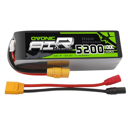 OVONIC 22.2V 100C 5200mAh 6S Lipo Battery with XT90 and AS150 Plug for RC Car Boat Truck Helicopter Airplane Racing Models