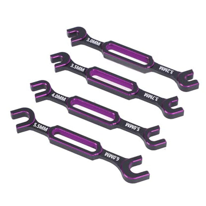 Fabater 4PCS RC Wrench, 3.0mm 3.2mm .5mm .7mm 4.0mm 5. 5.5mm 6. Aluminum Alloy Turnbuckle Nut Ball Joint Double End Spanner, Universal Repair Tool for RC Car Boat Drone (Purple) - color: Purple