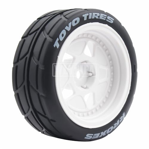 4PCS RC 1/10 On-Road Tires 65mm RC Rubber Tires w/Plastic Wheel Rim 12mm Hex Fit for 1/10 RC On-Road Rally Car HPI Tamiya TT01 TT02 Kyosho Wltoys 144001 - color: White 3