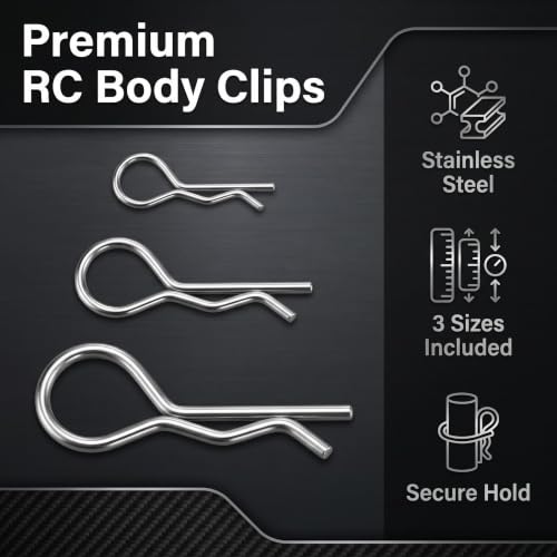 RC car Body Clips, R-Type Clips, and Battery Cover Clips. Suitable for 1/8, 1/10, and 1/18 Scale Model Cars. 60-piece RC car Body R-Type Clip Set,