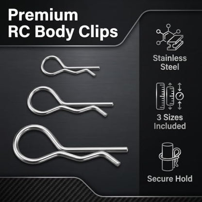 RC car Body Clips, R-Type Clips, and Battery Cover Clips. Suitable for 1/8, 1/10, and 1/18 Scale Model Cars. 60-piece RC car Body R-Type Clip Set,