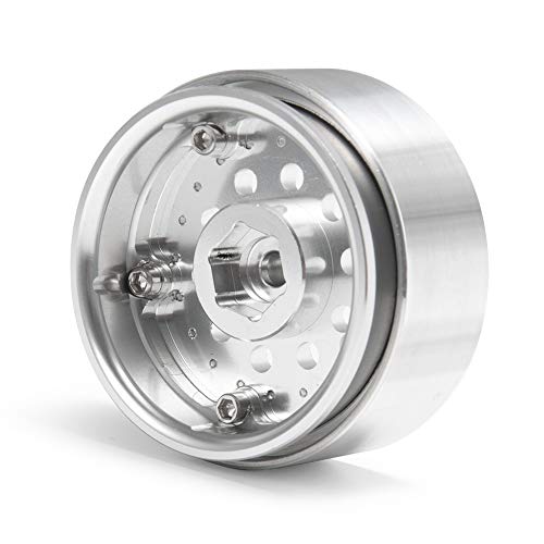QUE-T 1.9" Pack of 4 Alloy Metal Beadlock Wheel Rims for 1/10 RC Crawler SCX10 90046 D90 Trx4 (Bright Silver) - color: Bright Silver