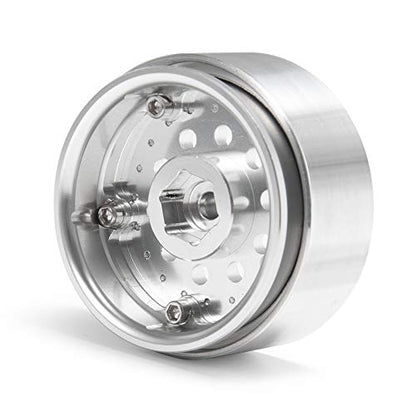 QUE-T 1.9" Pack of 4 Alloy Metal Beadlock Wheel Rims for 1/10 RC Crawler SCX10 90046 D90 Trx4 (Bright Silver) - color: Bright Silver