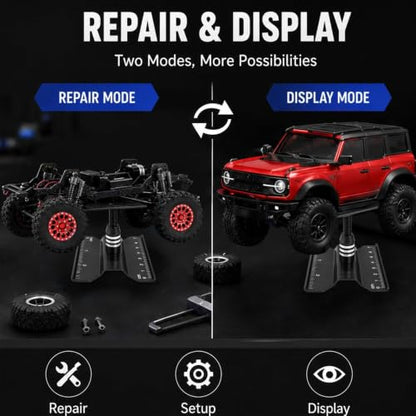 RC Car Repair Stand for 1/18 1/24 RC Cars, Aluminum Rotating Lift | Aluminum alloy, 360 degree rotating lift with magnetic pad, scale ruler, shock holes and anti-slip feet - color: Black