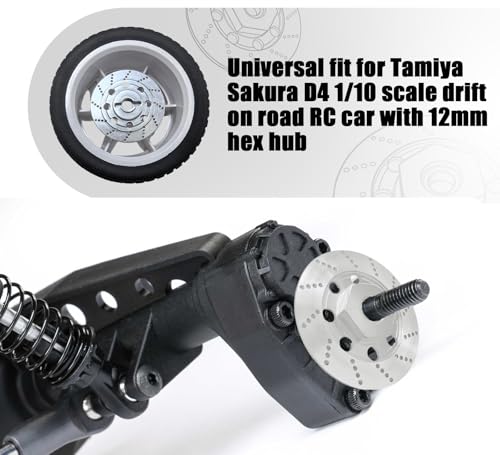 Brake Discs with 12mm Hex Hub for Tamiya Sakura D4 1/10 Scale RC Cars - Aluminum Alloy Upgrade Kit for Drift, On-Road RC Car - CNC Machined Performance Part with Anodized Finish Silver - color: Silver