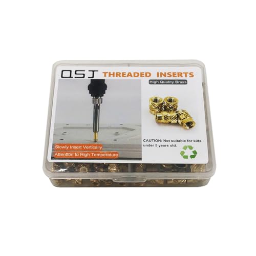 QSJ 170Pcs Threaded Inserts Set Brass Heat Set Insert M3 M4 Insert Nut with Soldering Iron Tip for 3D Printed Plastic Materials - size: (170pcs) M3, M4