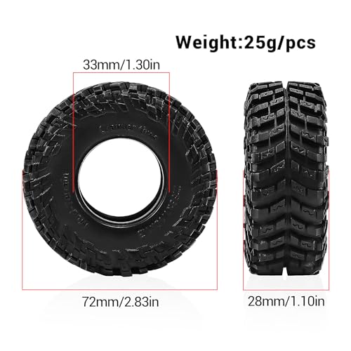 4PCS 1.3" Rubber Tire All Terrain Wheel Tyre with Foam Inserts for 1/12 1/14 1/18 1/24 Crawler Car for TRX4M SCX24 AX24 FCX24 FMS 1/24 Micro 1.0inch Beadlock Upgrade Parts (72x28MM) - color: 72x28mm