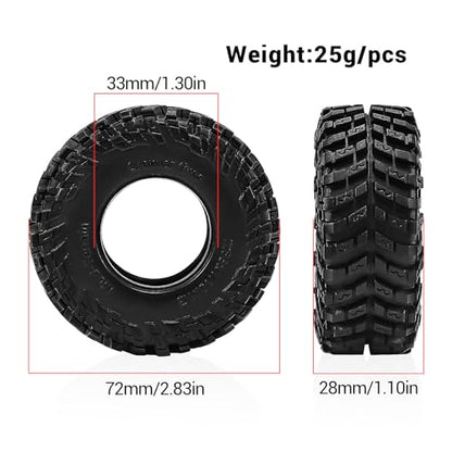 4PCS 1.3" Rubber Tire All Terrain Wheel Tyre with Foam Inserts for 1/12 1/14 1/18 1/24 Crawler Car for TRX4M SCX24 AX24 FCX24 FMS 1/24 Micro 1.0inch Beadlock Upgrade Parts (72x28MM) - color: 72x28mm