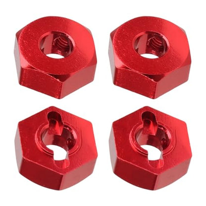 12mm Wheel Hex Hubs 5mm Axle Hole, Drive Adapter Set w/ M4 Flange Lock Nuts for 1/10 1/12 RC Car Truck Buggy, Compatible with Traxxas Tamiya Redcat Axial (Red) - color: Red