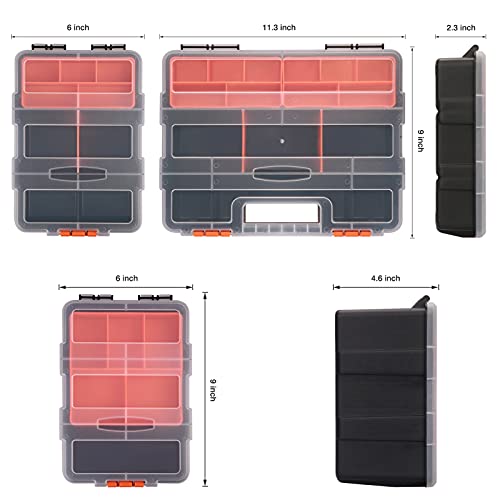 CASOMAN Hardware & Parts Organizers, 4 Piece Set Toolbox, Compartment Small Parts Organizer, Versatile and Durable Storage Tool Box - size: 4 Piece Set, Black/Orange
