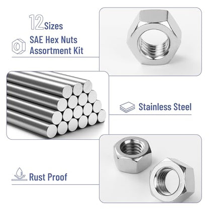 Mr. Pen- SAE Hex Nuts Assortment Kit, 405 pcs, Stainless Steel