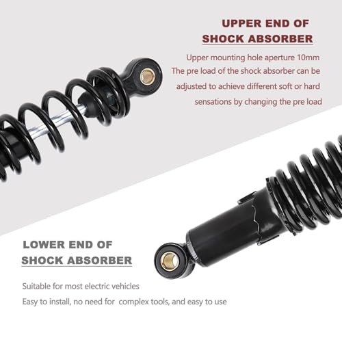 Minho Dual Rear Shock Absorbers with Adjustable Spring Preload in Heavy Iron Material Compatible with Chinese GY6 4-Stroke Engine Taotao ATV Go Kart,Black Color,310MM Length - size: 310mm