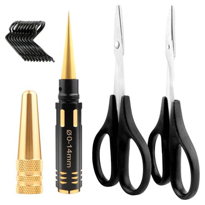 RC Body Reamer 0-14mm Hole Puncher with Sleeve & Curved & Straight Scissors & 8 Pieces Body Clips Set Cars Body Mounting for RC Vehicle Truck Plastic Body Shell Cover Repair Tools (Gold)