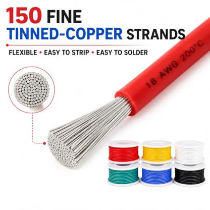 TUOFENG 18 AWG Stranded Wire, 6 Colors, 13.2 ft Each, Tinned Copper | Flexible silicone wire - size: 18 AWG Silicone Stranded Wire 6 Colors 13.2ft Each