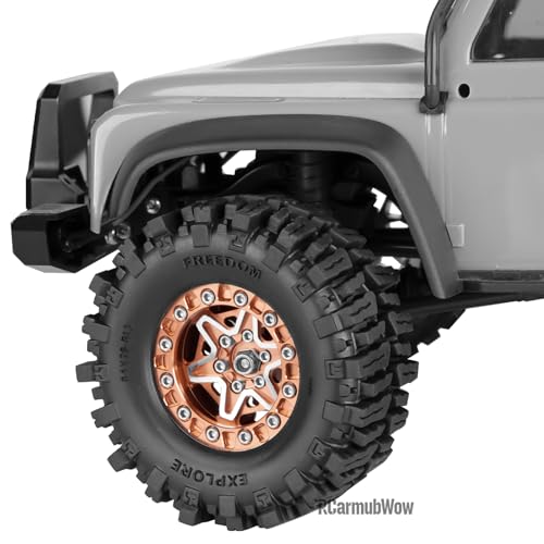 1.3 Beadlock Aluminum Alloy Wheels Rims & Tires Set with Foam Inserts for 1/18 TRX4M Ascent-18 1/24 SCX24 FCX24 RC Crawler Upgrade Parts,RCarmubWow 1.3 rc Wheels and Tires,4pcs,Brown - color: Brown(4pcs)
