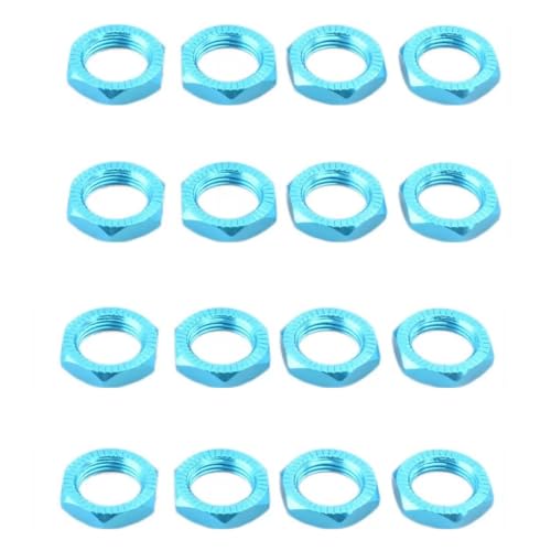 16pcs Aluminum Wheel Nuts 17mm Thread for 1/7 1/8 RC Model Car Trucks Off Road ARRMA 6s Karton Typhon Mojave HSP Redcat Himoto Upgrade Part Blue - color: Blue