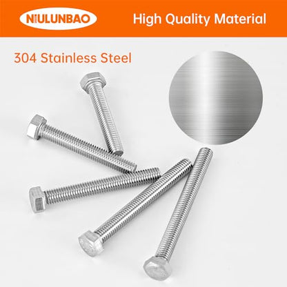 M5 x 30mm 35mm 40mm 45mm 50mm Heavy Duty Hexagon Bolts Hex Head Screws, 304 Stainless Steel, Metric Fully Thread, Machine, Bright Finish, Assortment Kit 50PCS - size: M5 x 30/35/40/45/50mm (50PCS)
