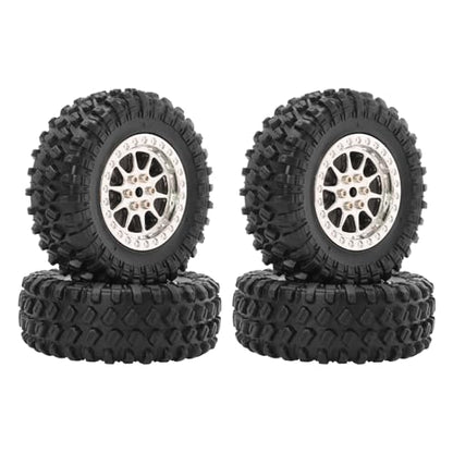 RC Tires & Wheels Set, 70x25mm Soft Rubber Tires with Foam Inserts, 5mm HexPlastic Beadlock Rims for 1/12 MN D90/D91/MN98/MN99S & 1/16 WPL C14/C24/C54/C64/C74/B16/B36 (A；Silver) - color: A；Silver