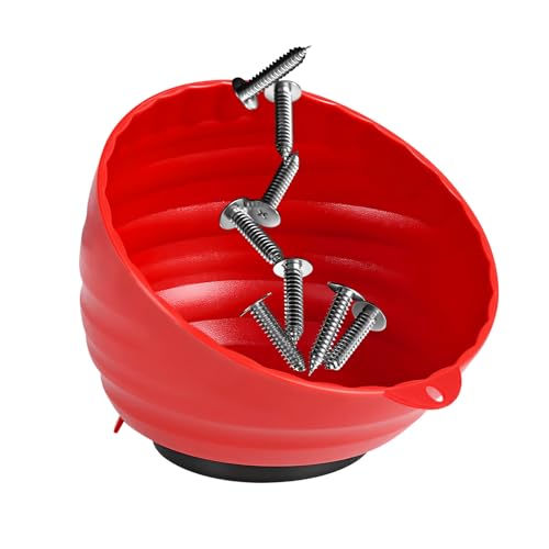 Magnetic Nut Cup, 6 Inch Cup Diameter Curved Magnetic Screws Bowl Holds Up to 5 Pounds, Multi-Use Parts Tray Nuts Bolts Organizer Attaches to Metal Surfaces, Car Accessories (Red) - color: Red